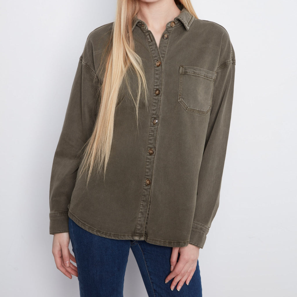 Button-Front Twill Overshirt
