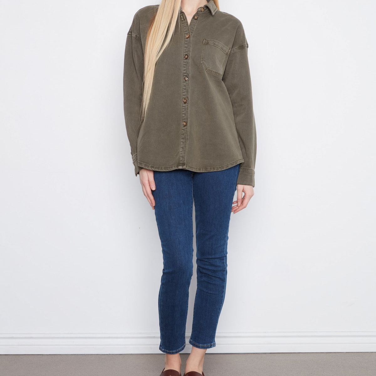 Button-Front Twill Overshirt