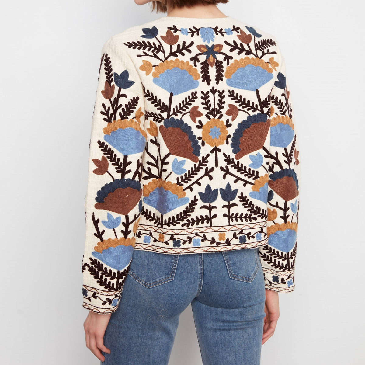 Embroidered Open Front Jacket
