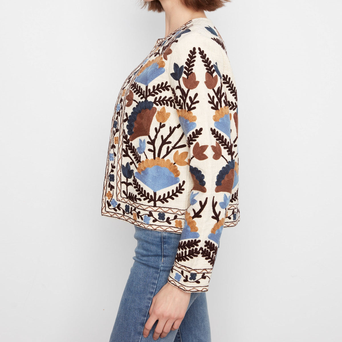 Embroidered Open Front Jacket