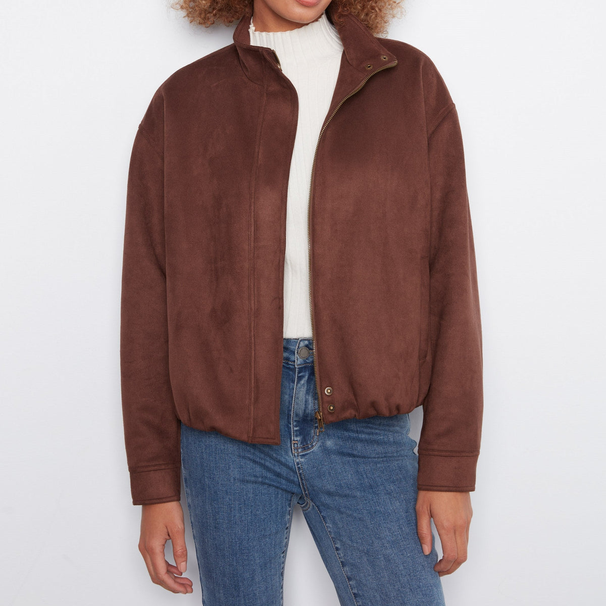 Faux Suede Bomber Jacket