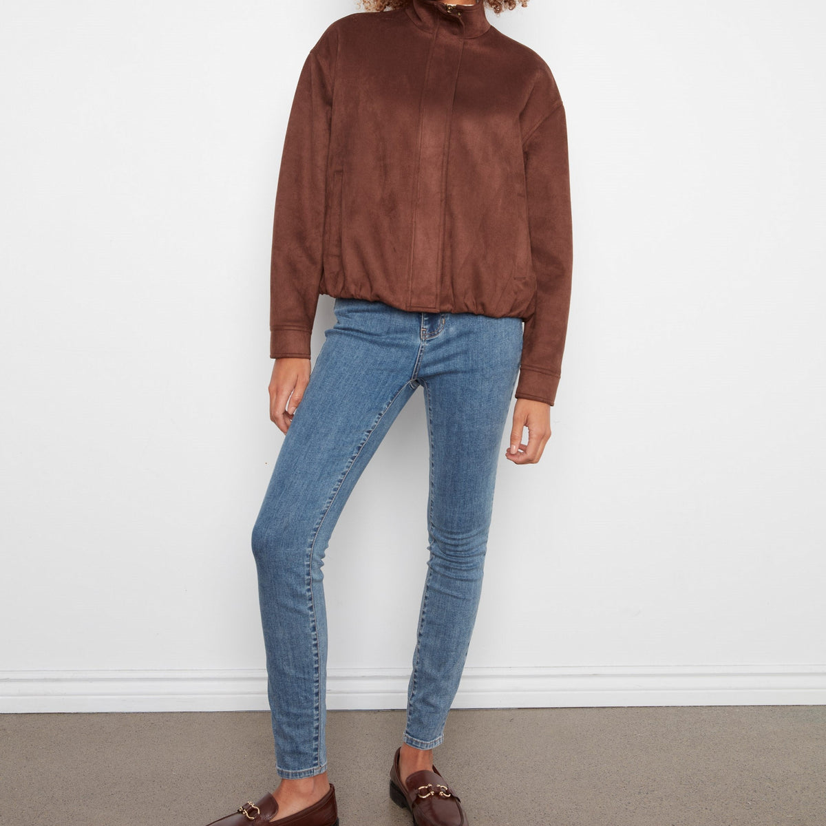 Faux Suede Bomber Jacket