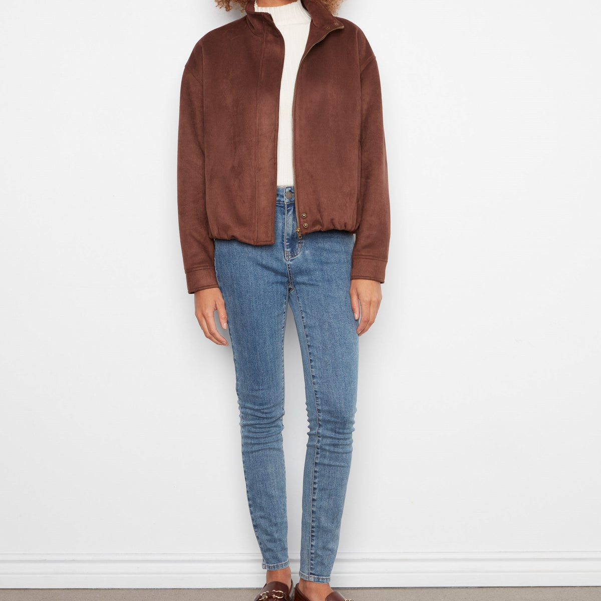 Faux Suede Bomber Jacket
