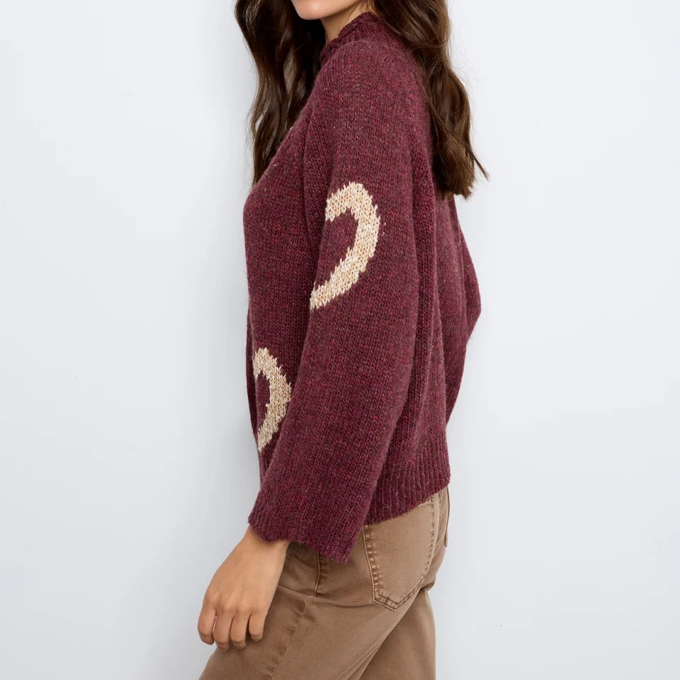 Heart Pattern Mock Neck Knit Sweater