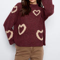 Heart Pattern Mock Neck Knit Sweater