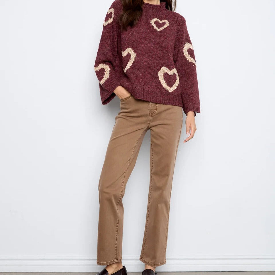 Heart Pattern Mock Neck Knit Sweater
